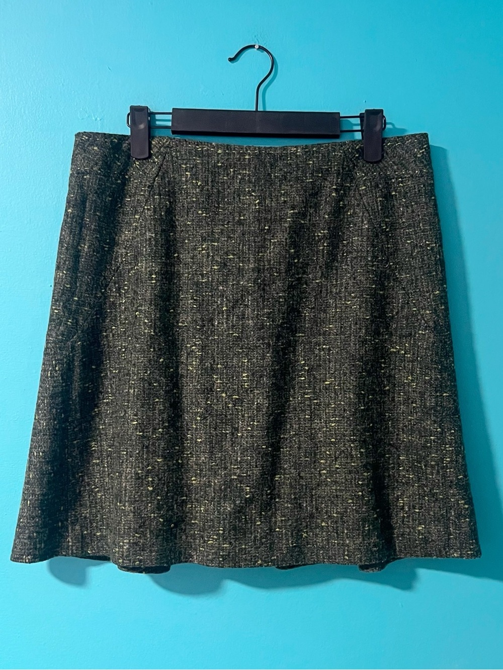 Elie Tahari 6 Green Tweed Virgin Wool Blend Skirt Floral Lining